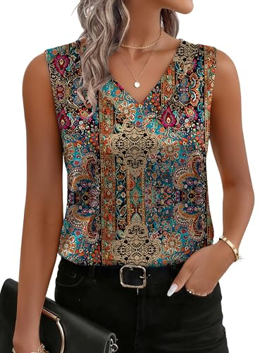 Zeagoo Women's Satin Tank Tops V Neck Sleeveless Vest Silk Summer Camisole | Elegant Satin Top,Silk Vest Tops for Women UK,Summer Top,Loose Fit Blouse Shirt