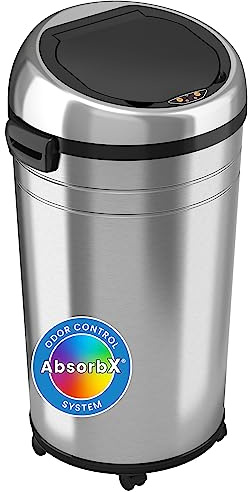 iTouchless 23 Gallon Commercial Size Sensor Trash Can with AbsorbX Odor Control System & Wheels, 87 Liter Stainless Steel Touchless Garbage Bin for Office, Kitchen, Store