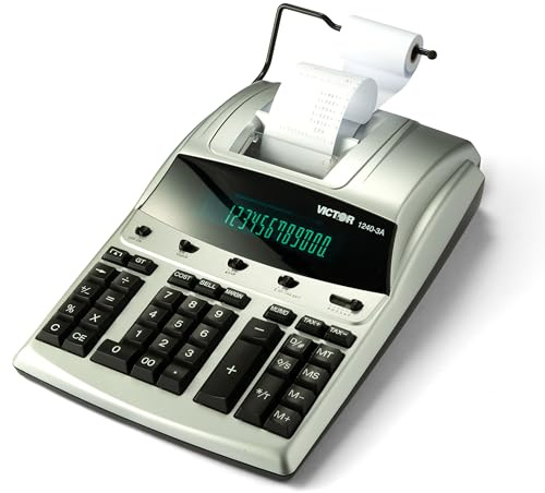 Victor 12-Digit Desktop Adding Machine, Fast 4.5 Lines-Per-Second Two-Color Ribbon Printer with Cost, Sell and Margin Keys, 45% Recycled Plastic Enclosure (1240-3A)