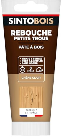 SINTO - Pasta para madera para refutar las imperfecciones y las hierbas, roble claro, 80 g, ideal para rebobinar pequeños agujeros en la madera, sin olores, interior y exterior