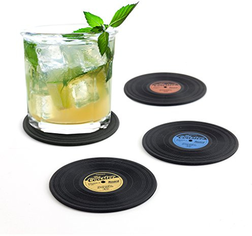 Balvi Untersetzer The Coaster Farbe Schwarz Set aus 4 Untersetzern In Schallplattenform Silikon 9 cm