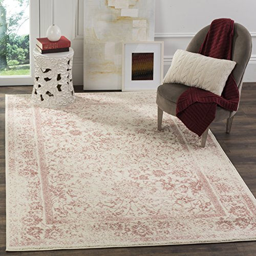 SAFAVIEH Tapis de Sol Vieilli pour Salon, Salle à Manger, Chambre à Coucher - Adirondack Collection, Tapis à Poil Court, Ivoire et Rose, 155 X 229 cm