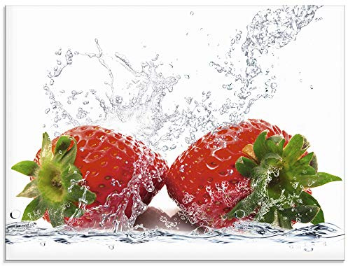 ARTland Wanddeko Glasbilder Wandbild Glas Bild einteilig 60x45 cm Querformat Obst Früchte im Wasser Erdbeeren Essen Küchendeko T5SP