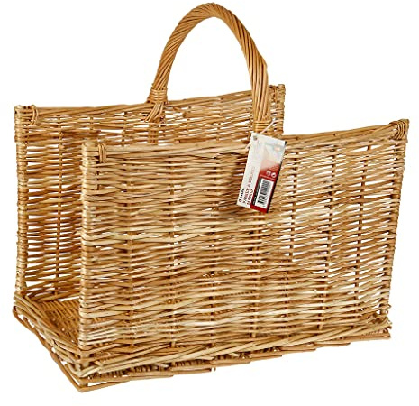 RUECAB - Portatroncos - Cesta para troncos de madera, cesta de transporte para leña de mimbre, cesta para troncos de mimbre - Mimbre natural - Modelo MANILA - Dimensiones: 51 x 50 x 38 cm