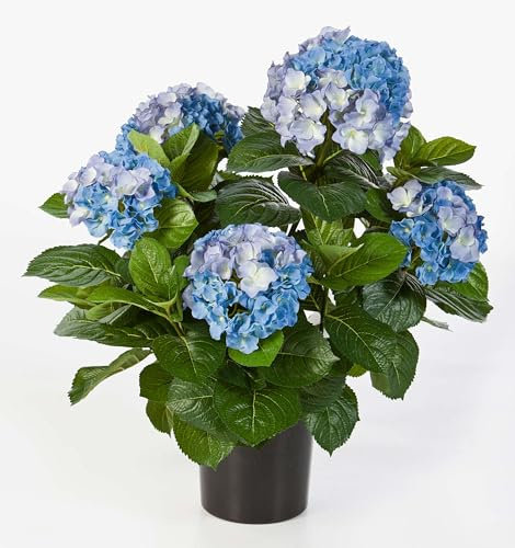 artplants.de Deko Hortensie Haruka, 230 Blüten, 135 Blätter, blau, getopft, Deluxe, 55cm, Ø 35cm - Hortensien künstlich - Kunstblumen im Topf