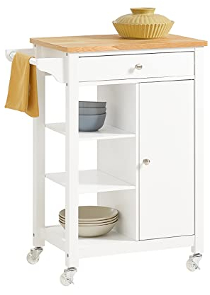 SoBuy FKW46-WN Servierwagen mit 1 Tür und 1 Schublade Küchenwagen mit 3 Regalböden Rollwagen B68 x T40 x H86 cm