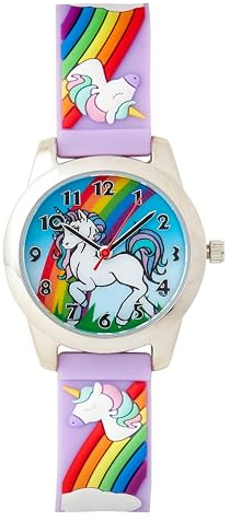 BWC Ltd Fun TIME Unicorn Kids Watch – Analogue Time Teaching Watch with 3D Rainbow Strap – Quartz Movement – Ages 3-8
