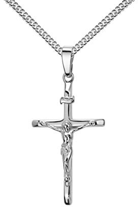 JEVELION Kreuz-Anhänger 585 Weißgold Jesus Christus mit INRI-Gravur für Damen, Herren und Kinder als Kettenanhänger mit Schmuck-Etui