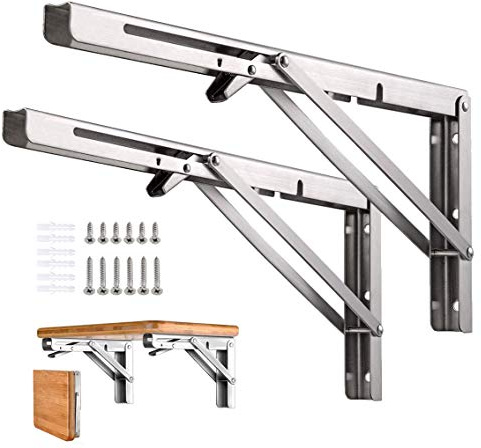 Lot de 2 supports d'étagère pliants en acier inoxydable robuste pour étagère murale - Charge maximale : 68 kg - Pour table de travail - Économie d'espace - 30,5 cm - Acier inoxydable