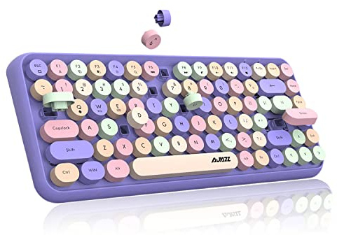 FELiCON 308i Kabellose Retro Tastatur, Bluetooth Silent Cute Computer Tastatur mit Runder Punk Tastenkappe, Matte Textur Kompakte 84 Keys, QWERTY, Typewriter Design für PC, Laptop, Mac-Buntes Violett