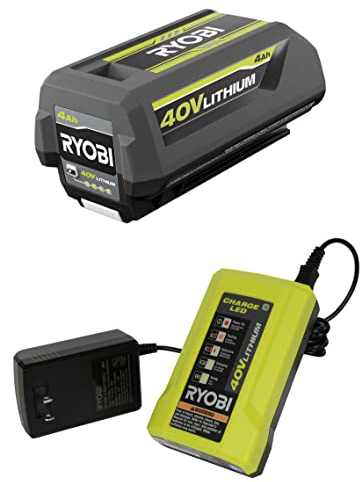 RYOBI 40V Battery and Charger Kit 4.0 Ah Lithium-Ion Battery Set OEM OP40404 + OP403A (2021 Redesign with Easy Eject Latch) | OP4040+OP404