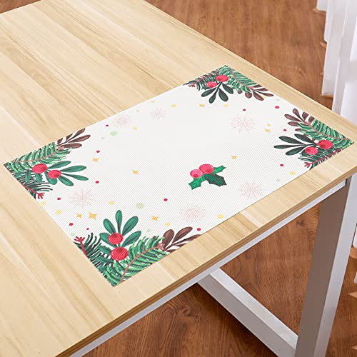 Manteles Individuales Copo De Nieve De Hoja Verde Mantel Individual PVC Lavable Salvamanteles Individuales Resistente al Calor Bajoplatos Antideslizante Individuales Mesa 30x45cm 8 Pcs