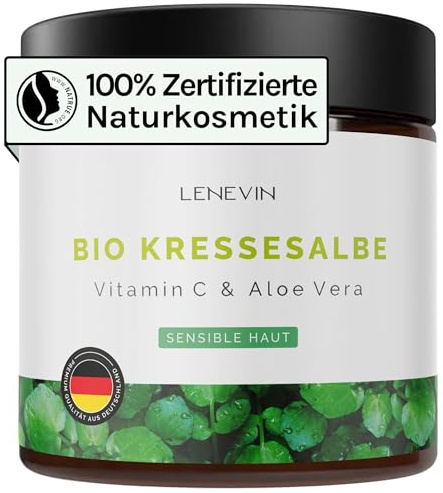 Lenevin® BIO Kressesalbe gegen Altersflecken bei sensibler Haut - Creme gegen Pigmente mit Aloe Vera Basis, Vitamin C, Granatapfel & Ingwer - Made in Germany, vegan, tierleidfrei, nachhaltig, 100ml