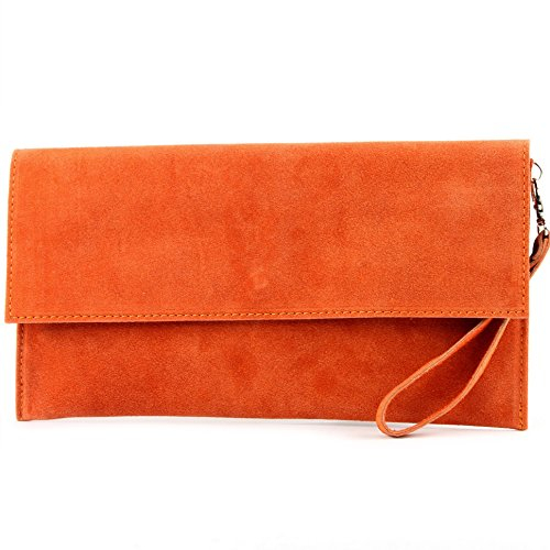 modamoda de T151 Damen Wildleder Rauleder Clutch Umhängetasche Abendtasche handmade in Italy, Farbe:Orange2021