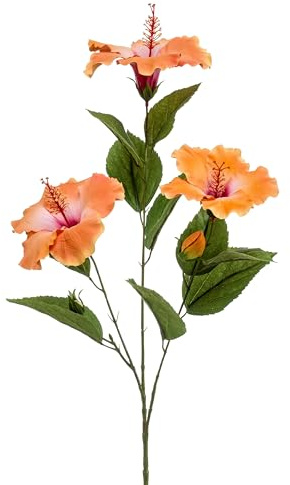 artplants.de Rama de Hibisco Artificial Amadou con Flores, Naranja, 80cm - Flor de Hibisco Decorativa