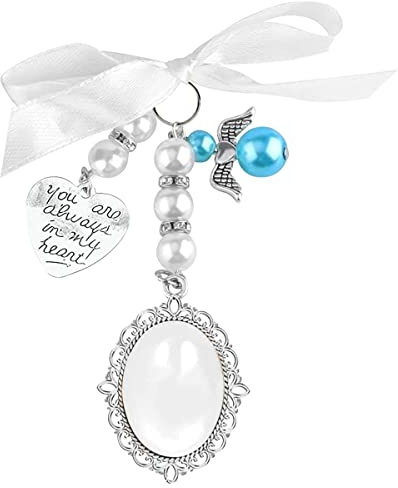 Jagowa DIY Pearl Heart Gem Brooch with Angel Pendant - Elegant Wedding Boutonniere with Bowknot, Oval Bouquet Charm Pin and 1 Photo Holder - Gift for Mother of the Bride & Mother's Day