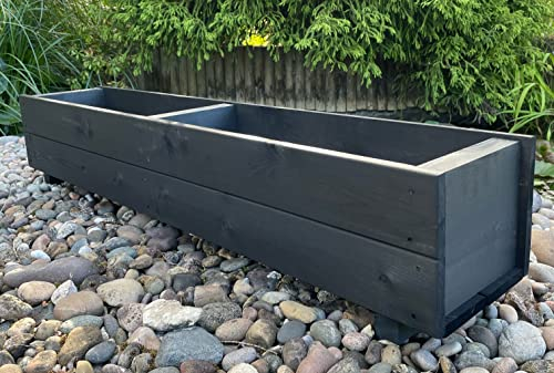 RUDDINGS WOOD Wooden Planter Garden Outdoor Flower Plant Pot Box Container Trough Rectangular Charcoal Black Large 1.2m