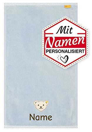 LALALO Steiff Kinderhandtuch mit Namen personalisiert/Bestickt, Kinder Baby Handtuch besticken Lassen (30x50 cm, Blau)