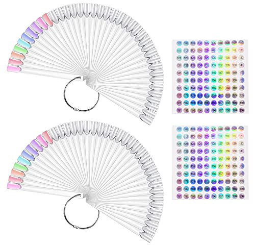 100 Stück Nagel Display mit Ring und 2 Stück Nummernaufkleber 101-200, Präsentationstips Nägel, Mustertips für Nägel, Swatch Art für Nagelfarbdisplay (Transparent)