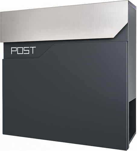 Verda Briefkasten mit Zeitungsfach, Anthrazit Postkasten, Edehlstahl, 2 Schlüsseln, Personalisierter Designer Wandbriefkasten, UV-Druck Zeitungsrolle Modern (SN3695-1)