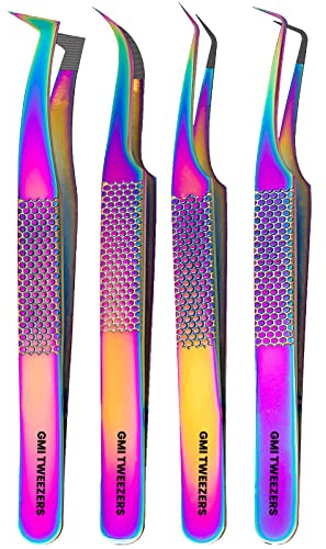 Fiberspetspincett – paket med 4 ögonfransförlängningspincett professionell – franspincett.