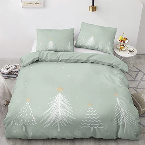 NOGAWA Stern Bettwäsche 135x200 2 teilig, Tannenbaum Bettwäsche Sets, Weich & Warm Mikrofaser Raumdekoration Bettbezug und 1 Kissenbezug 80x80 mit Reißverschlus, Für Kinder und Erwachsene.
