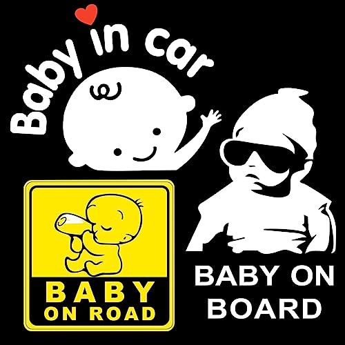 Baby on Board Aufkleber Auto, 3-Pack Reflektierende Baby an Bord Auto Warnschilder Neuheit Aufkleber Kinder Schild für Auto Fensterkörper