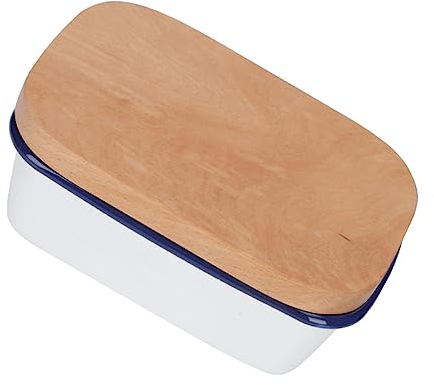 YARNOW Caja De Mantequilla De Esmalte Mantequillera con Tapa Mantequera De Cerámica con Tapa Bandeja para Servir Aperitivos Contenedores Cuadrados Agente Protector Madera Almacenamiento