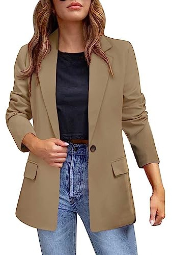 Blazer för kvinnor enfärgad revers damblazer lätt kappa enfärgad långärmad kavaj butik kontor långblazer, kaki, XXL