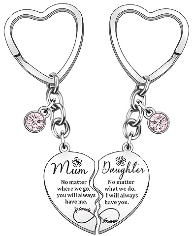 HULALA 2 Pcs Mother Daughter Heart Matching Keyring Keychain Set Gifts For Mum Mothers Day Birthday Christmas Presents From Daughter