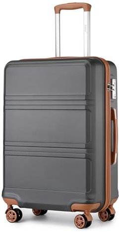 KONO Valigia Media ABS Leggero e Rigido con 4 Ruote 360°, Lucchetto TSA, Trolley da Stiva per Viaggi（24, Grigio/Marrone | Struttura Rigida e Leggera, Ruote Scorrevoli a 360°, Lucchetto TSA, Interni Organizzati
