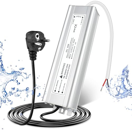 LED Trafo 24V 60W IP67, Outdoor Wasserdicht Transformator mit Stecker, Netzteil Treiber 230V auf DC 24 Volt Adapter, LED Driver Außen für LED-Streifen Lampen Strahler Lichtbänder