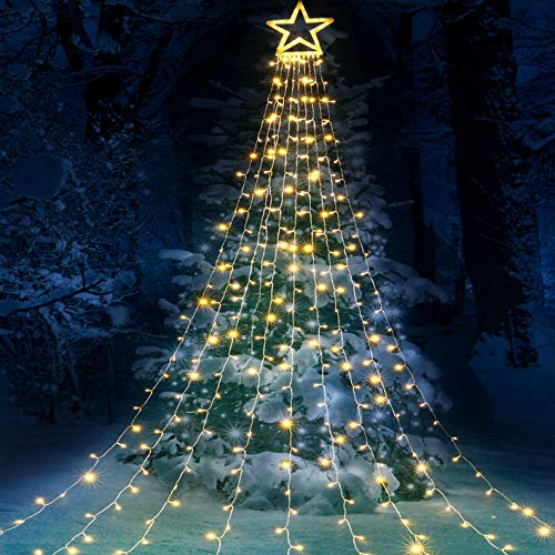 iShabao Christbaumbeleuchtung mit Sterne 317 LED Weihnachtsbeleuchtung Außen, 3M x 9 Girlanden, Lichterkette Eisregen für Weihnachtsbaum, Tannenbaum, Fenster, Garten (Warmweiß)