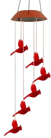 usefulbeauty Carillon Cardinal, Carillon Solaire en Forme de Colibri | Cloche à Vent en à énergie Solaire,Décoration de Jardin extérieur, lumières éoliennes d'oiseau Rouge pour la décoration