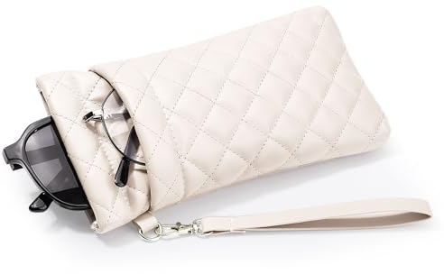 MoKo Brillenetui, Weich PU-Leder Doppellagig Sonnenbrillen Etui für Damen Herren Mädchen, Tragbar Brillenorganizer mit Handschlaufe für Brillen Lesebrille Schwimmbrille Blaulichtbrille, Hautfarbe