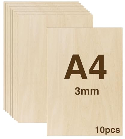 WISYOK 10pcs Sperrholz 3mm, Sperrholaplatte A4, Holz Platten, Holzplatten zum Basteln, Holzplatt für DIY Holzarbeiten, Laserbearbeitung, Brandmalerei, Modellbau, Geschenke, Deko, Gemälde -300x210*3mm