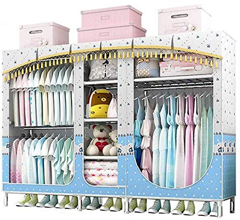 Canvas-Kleiderschränke Tragbare Stoffschränke 25 mm verdicktes Stahlrohr mit 3 Kleiderstangen und 5 Regalen für Schlafzimmer, Arbeitszimmer, Schuhe, Kleidung,A