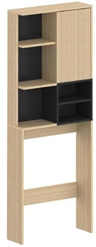 Waschmaschinenschrank Kuba 4 Einlegeböden, 1 Drehtür - Eiche hell/schwarz