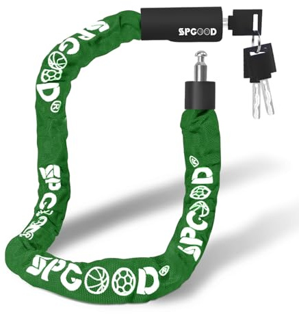 SPGOOD Candado para bicicleta con 3 llaves, 90 cm de cadena de acero de 6 mm, candado para bicicleta con cubierta impermeable, candado antirrobo de alta seguridad para bici