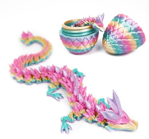 DUOCIYUAN 3D-tryckt drake i ägg, full artikulerad kristalldrake med ägg, 3D-tryckt fidgetleksak, gåvor för barn och vuxna till jul, påsk, födelsedagar, rolig skrivbordsinredning (rosa)