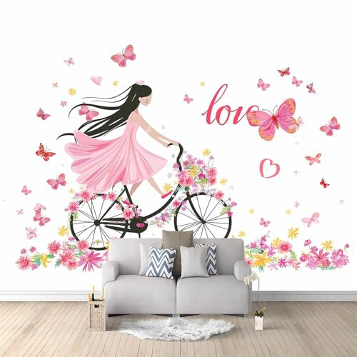 Fond D'Écran 3D Fleurs Vélo Aquarelle Papier Peint Intissé Tapisserie Murales Panoramique Mur De Fond Tv 250 x 175 cm Papier Peint Poster Murales Blanc