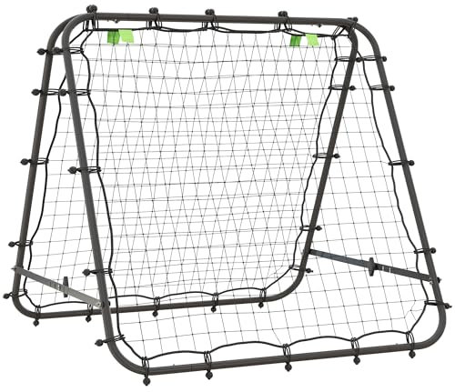 HOMCOM Doppelseitige Rebounder für Fußball, verstellbar Prellwand mit 5 Winkelpositionen Rückprallwand Netz, 100 x 68-95cm Kickback Tor für Jugendliche, Rückprallwand für Handball Training, Schwarz
