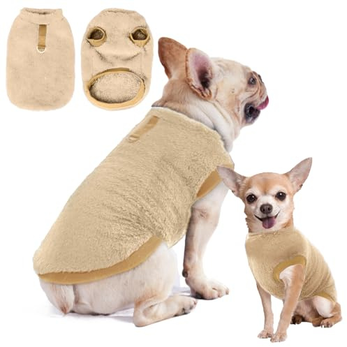 Pull-Over en Polaire pour Chien et Chat - Manteau d'Hiver avec Anneau en D pour Petite et Moyenne Taille - Vêtement Chaud (Brun, L)