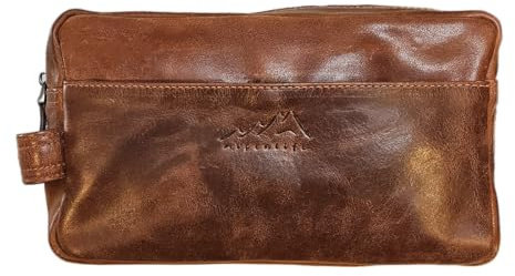 Alpenlife Kulturtasche aus Leder, Elegante Kosmetiktasche für Damen und Herren (Oil Pull-Up, Marone)