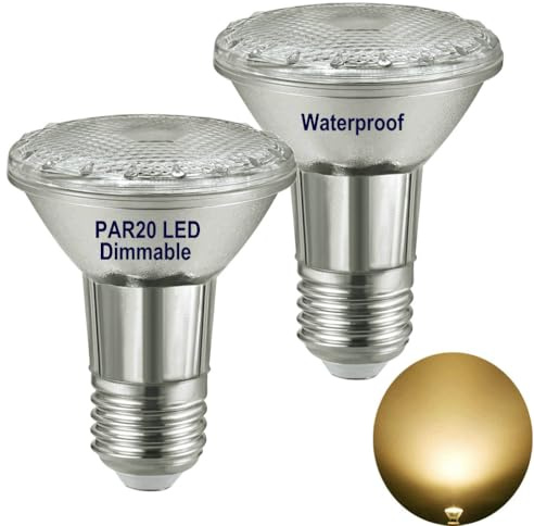 luckmax Dimmbar PAR20 E27 LED Spot Strahler 3000K Warmweiß,Hohe Helligkeit 8W LED(Ersetzt 50W-75W Halogenlampe),Wasserdicht,Glasreflektor PAR20 Spotlampe,Warmweiss E27 Energiesparlampe,2er Pack