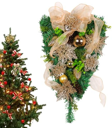 Weihnachtsgirlande für Haustür, Weihnachtskranz mit Schleife, Weihnachtsdekoration, Tannennadeln, künstliche dekorative Girlande für Zuhause, Treppen, Kamin, Fenster