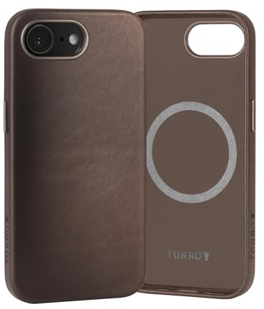 TORRO Case Compatible with iPhone 17e and iPhone 16e (6.1” 2026/2025) - Premium Leather MagSafe Charging Compatible Slim Bumper Case (Dark Brown)
