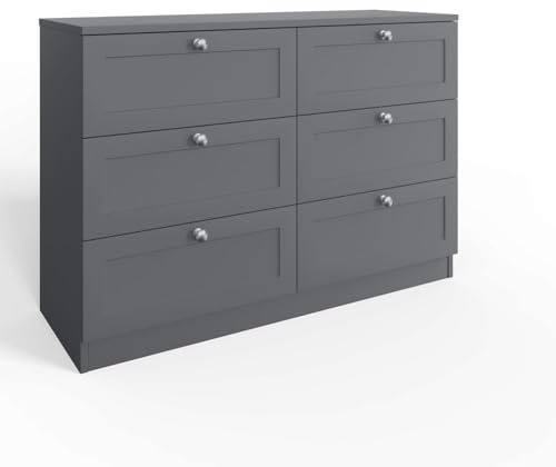 FWStyle Artus Matt Grey 6 Drawer Chest 77x110x40cm Shaker Bedroom Storage