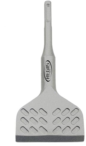 Regiis Tech SDS Plus Floor Scraper 4 in. x 11 in. Wide Angled Flooring Adhesives Remover, Cranked Thinset Removal Chisel Tool