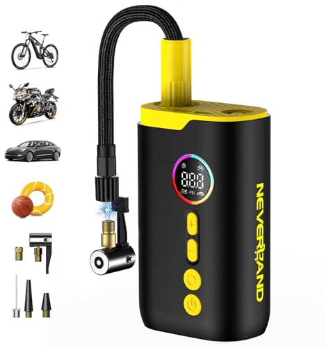 NEVERLAND Fahrradpumpe Elektrische Luftpumpe Akku - 150 PSI Tragbare Akku Kompressor für Fahrrad, Motorrad & Bälle, mit alle ventile & Manometer, U-Schloss, LED-Licht, Auto-Off, Digital Display